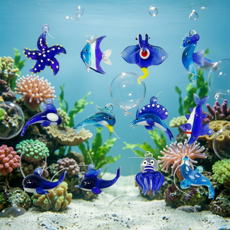 Aquarium Fish Dolphin - Floating Glass Marine Animal Pendant Aquarium